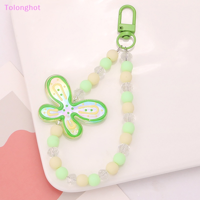 Tolonghot&gt; Akrilik Lucu Kupu-Kupu Ponsel Tali Permen Warna Manik-Manik Lanyard Ponsel Tali Ransel Pesona Gantungan Kunci Perhiasan Aksesoris well