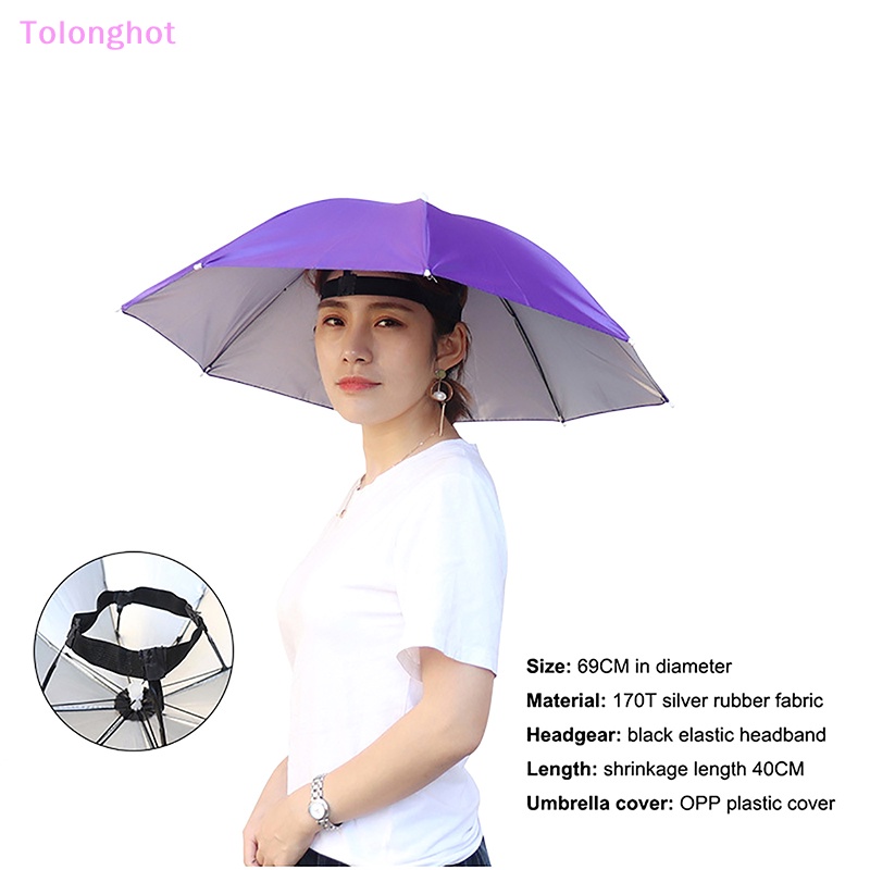 Tolonghot&gt; Outdoor Sun Shade Tahan Air Camping Memancing Hiasan Kepala Topi Portable Hujan Payung Topi Dapat Dilipat Adjustable Memancing Topi well