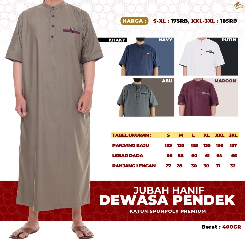 Baju Gamis | Jubah Gamis Pria Hanif Lengan Pendek Premium