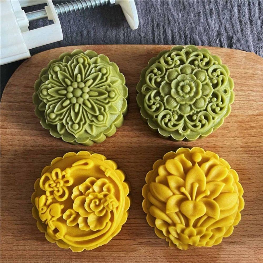 Cetakan Mooncake Bunga Bentuk Ma'amoul Plastik, Cetakan Mooncake Bunga Bentuk Ma'amoul Plastik, Oriental 150g Flower Shaped Hand Pressed Kitchen