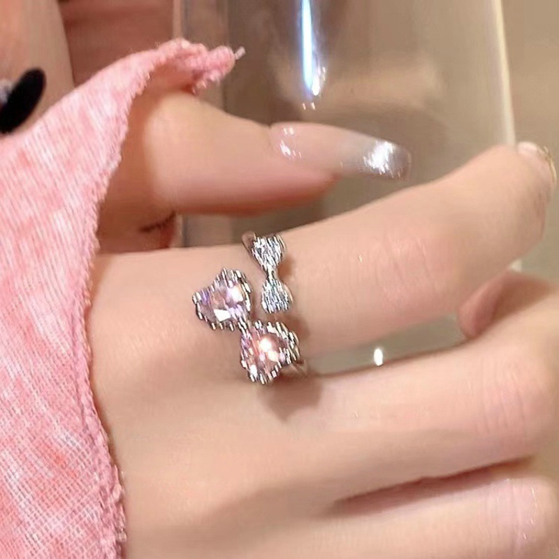 Baru Tiba Romantis Indah Merah Muda Ikatan Simpul Desain Perempuan Indah Perhiasan Cincin Dengan Micro Bow Tie Zircon Untuk Pesta Dan Pacaran