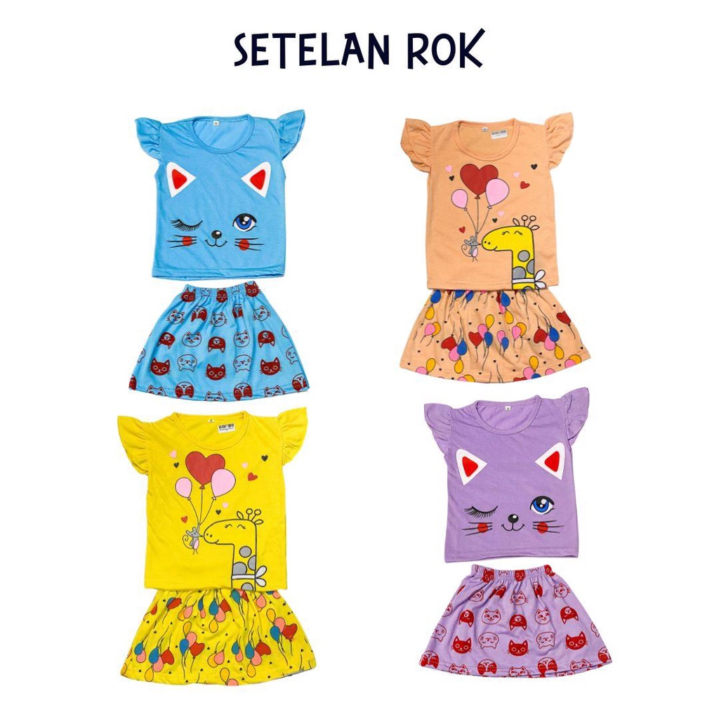 SET ROK RUFFLE FULLPRINT CAT ANAK PEREMPUAN 0-5 TAHUN