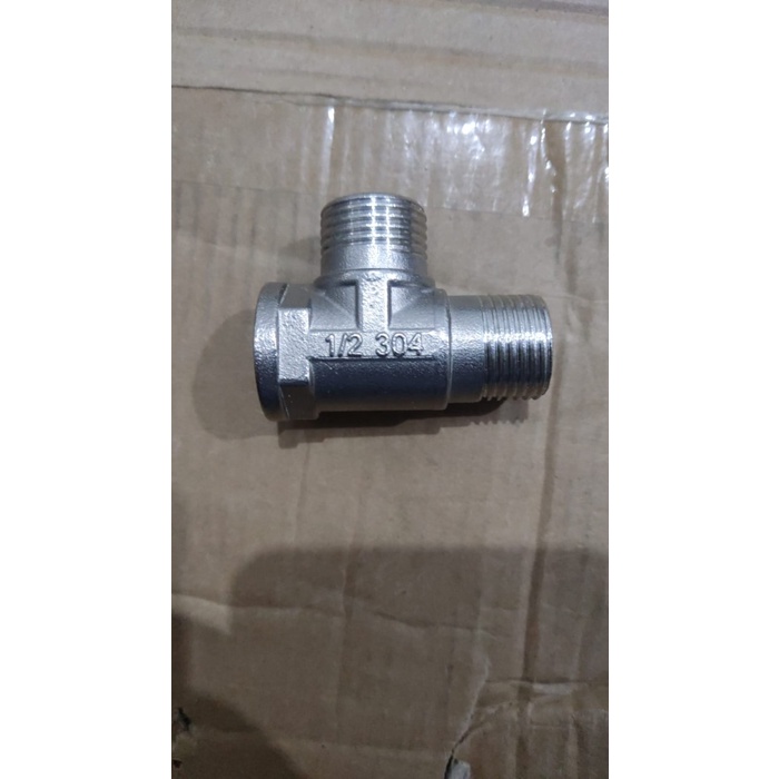 Nepel knee T Sambungan Kran T Shower 2 drat luar 1 drat dalam Closet Tee Shower Stainless 1/2"