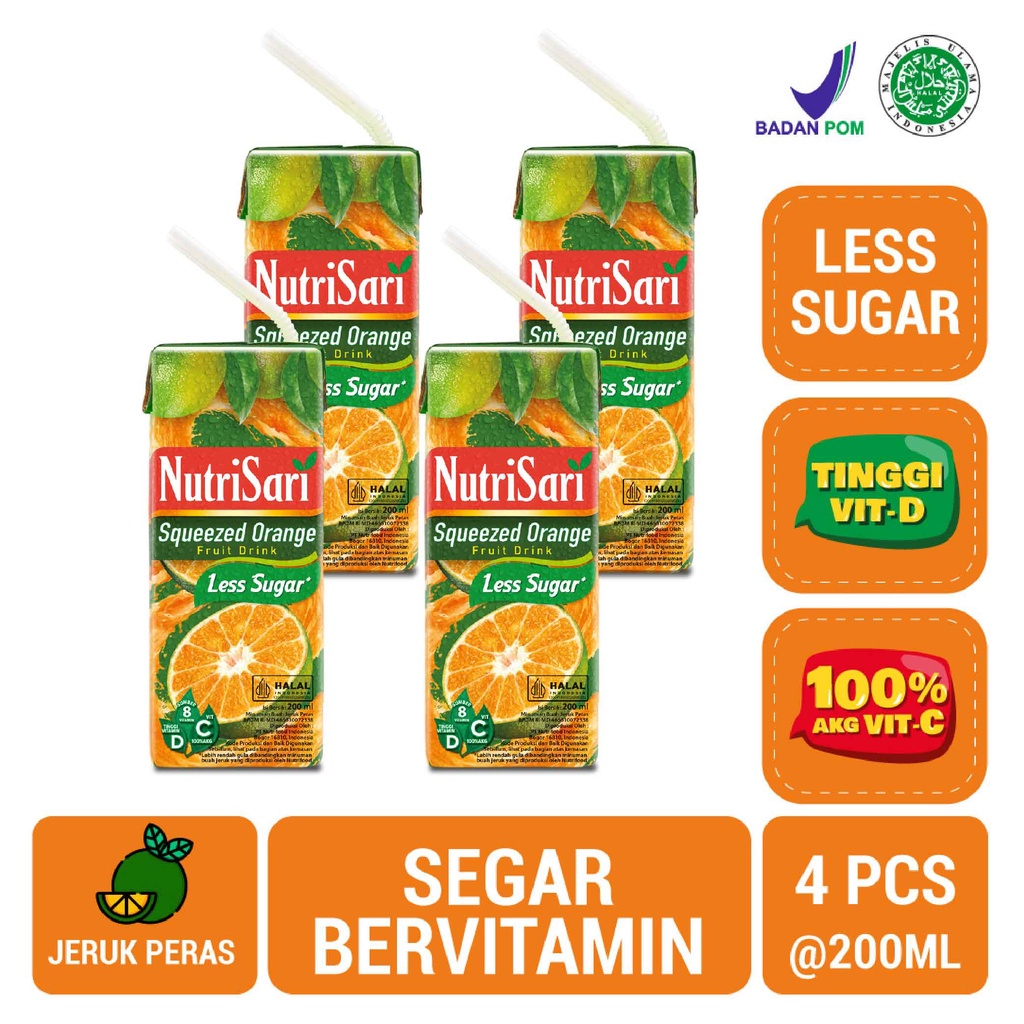 

TERLARIS!! 4 Pack - NutriSari RTD Squeezed Orange 200 ml - Minuman Jeruk Peras Vitamin C