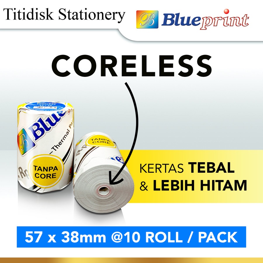 

ORI Kertas Thermal / Kertas Kasir / Kertas Struk BLUEPRINT 57mm x 38mm Coreless