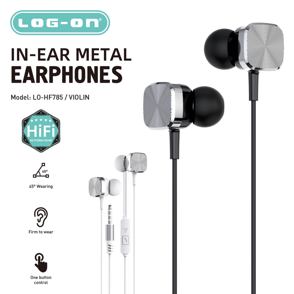 ( LOG-ON)- LOG ON HEADSET METAL HIFI LO-HF785 VIOLIN IN EAR EARPHONES SUPER EXTRA BASS ORIGINAL