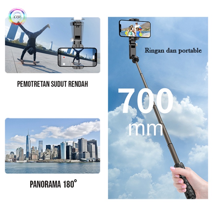 CIJI CJPG-Q18 Gimbal Stabilizer Handphone Auto Balance Selfie Stick Tripod Light Fill Bluetooth Multifungsi Anti Goyang-1