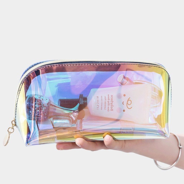 Dompet Makeup Tas Pouch Makeup Glitter Gold Hologram PVC - XL