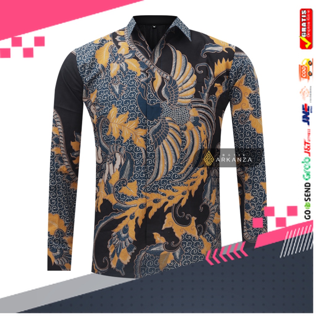 BATIK STYLE JAWA KEREN TERLARIS /BATIK ARKANZA Motif SENA BIRU Hem Atasan Kemeja Baju Batik Pria Cow