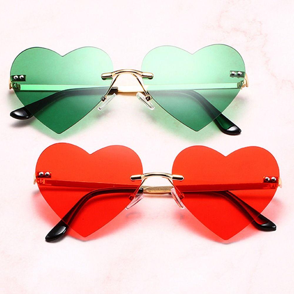 R-flower Rimless Heart Sunglasses Aksesoris Kostum Cosplay Hippie Kostum Logam Kacamata Matahari