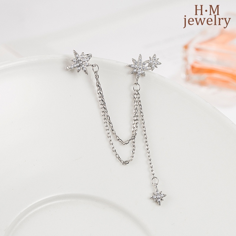 Anting Asimetris Perak S925 2023anting Rumbai Baru Klip Telinga Tanpa Tindik