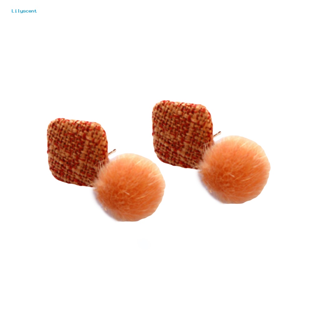 Lilyscent Fashion Wanita Square Pompom Menjuntai Drop Ear Stud Earrings Pesta Perhiasan Hadiah