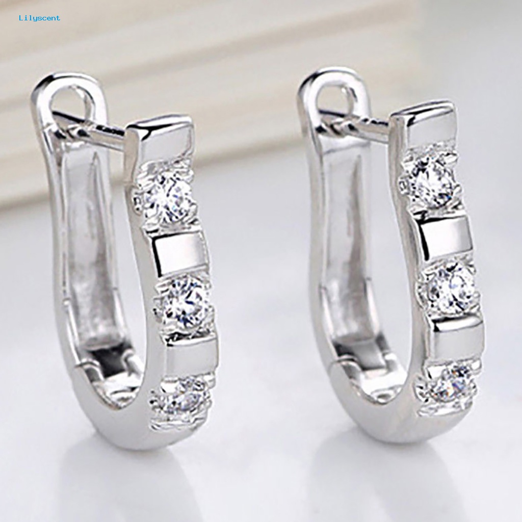 Lilyscent 1pasang Anting Alloy Untuk Perjamuan U-Shape Hias Cubic Zircon Wanita Hoop Earrings Menarik