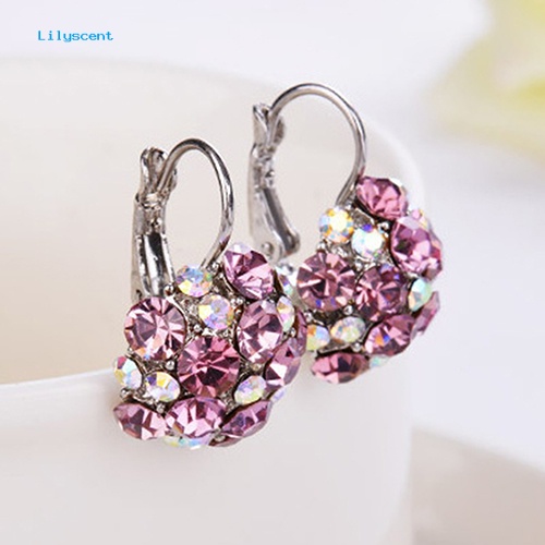 Lilyscent Wanita Warna-Warni Cubic Zirconia Bola Eardrop Leverback Earrings Perhiasan Pesta