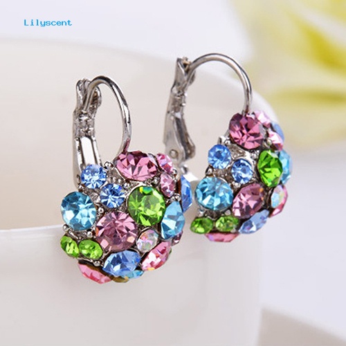 Lilyscent Wanita Warna-Warni Cubic Zirconia Bola Eardrop Leverback Earrings Perhiasan Pesta