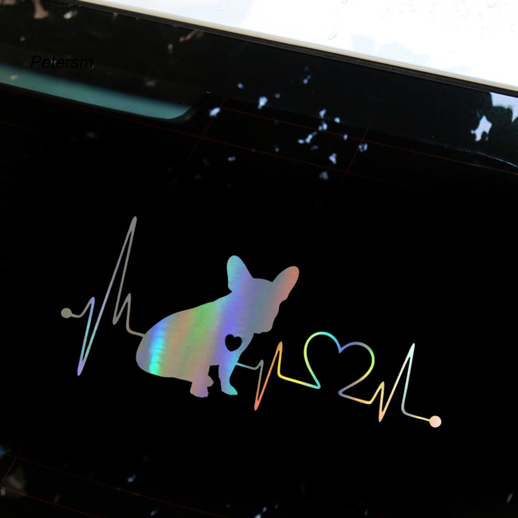 Pp Auto Styling Stiker Bumper Mobil Untuk Modifikasi French Bulldog Heartbeat Car Laser Dekorasi Sticker Tahan Air