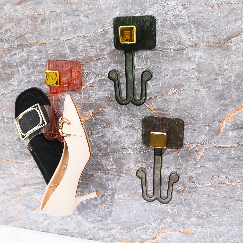 Gantungan Handuk Kalung Topi Bantalan Kuat Rumah Organize Alat Perekat Diri Sandal Drain Rak Dua Slot Sepatu Kait Gantung Barang Hemat Tempat Finishing Rak