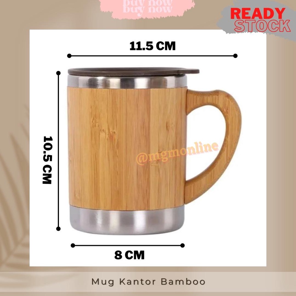 Mug Kantor stainless bamboo 400ml gelas air bambu