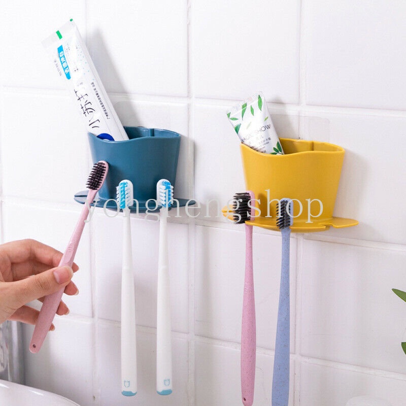 Tempat Sikat Gigi Tempel Dinding Bebas Pukulan Multifungsi Rak Penyimpanan Odol Pencukur Tooth Brush Dispenser Organizer Kamar Mandi