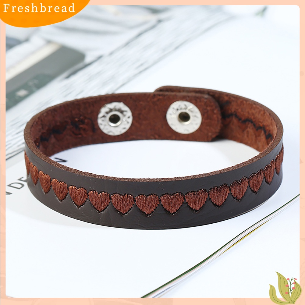 &lt; Freshbread &gt; Bordir Hati Faux Kulit Tombol Snap Unisex Pasangan Gelang Bangle Perhiasan