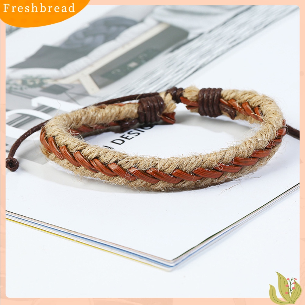 < Freshbread > 6Pcs Vintage Pria Dikepang Tali Kulit Imitasi Gelang Tangan Set Perhiasan Hadiah