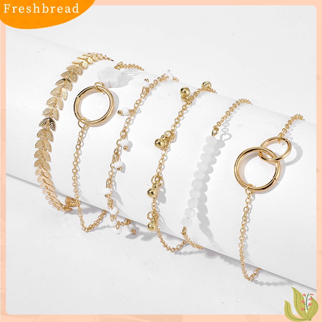 &lt; Freshbread &gt; 6Pcs Gelang Wanita Stackable Circle Jewelry Adjustable Bright Luster Bracelets Untuk Pesta