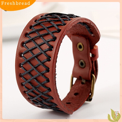 &lt; Freshbread &gt; Pria Wanita Gaya Punk Kepang Lebar Kulit Bangle Retro Gelang Cuff Bracelet