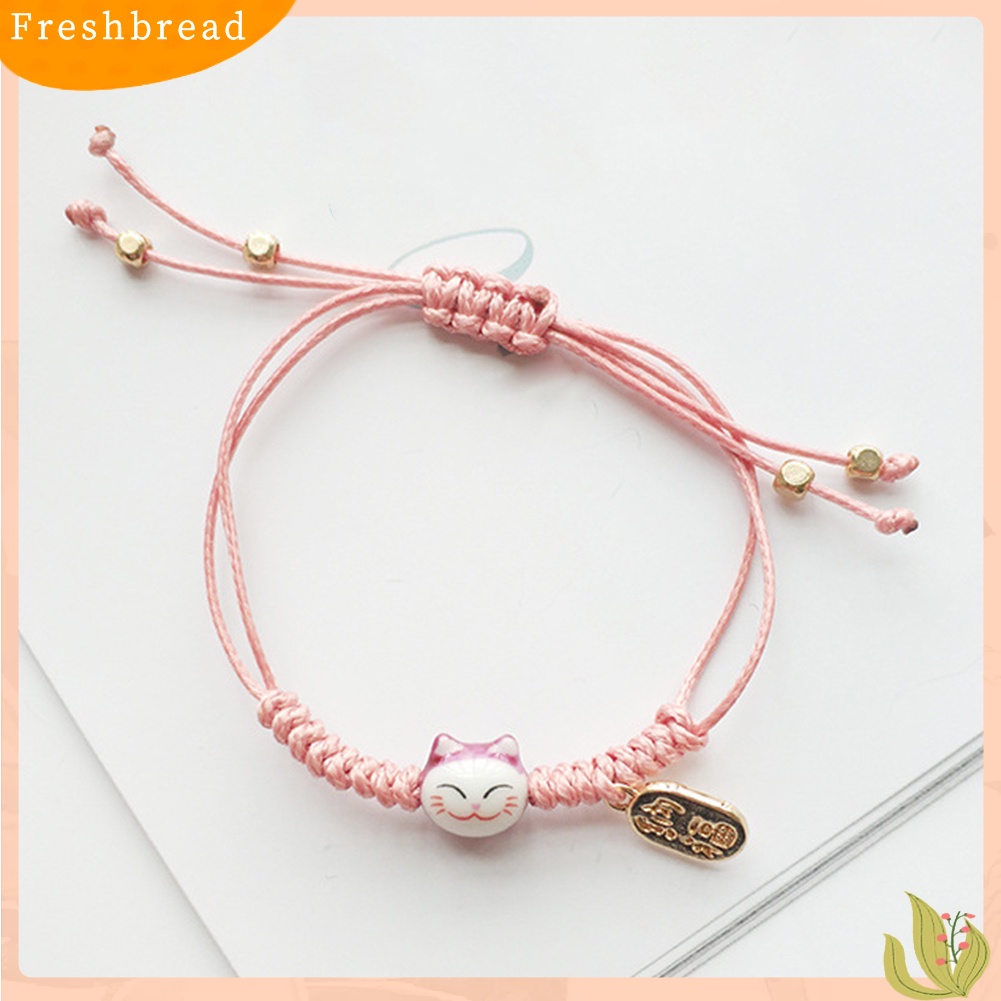 &lt; Freshbread &gt; Pria Wanita Kucing Beruntung Pesona Slide Simpul Dikepang Tali Gelang Bangle Perhiasan Hadiah