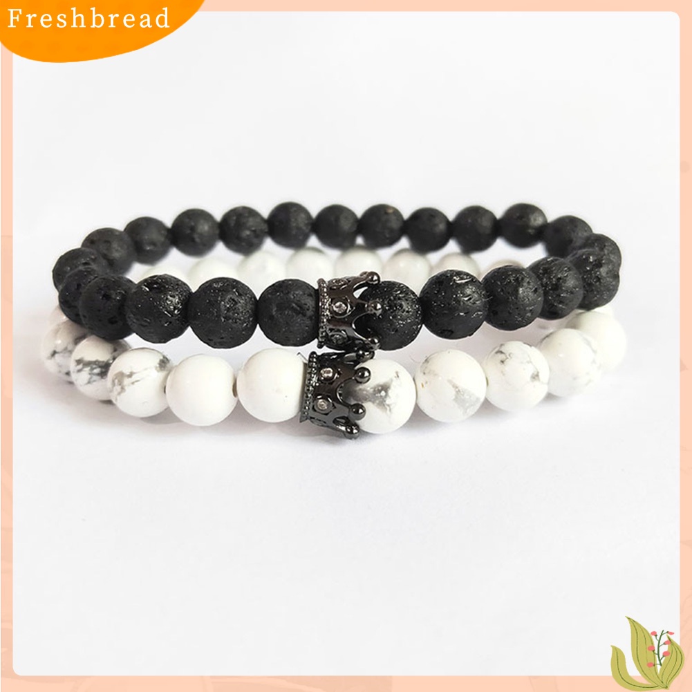 &lt; Freshbread &gt; 2Pcs Unisex Mahkota Pesona Batu Alam Manik-Manik Elastis Gelang Bangle Set Perhiasan