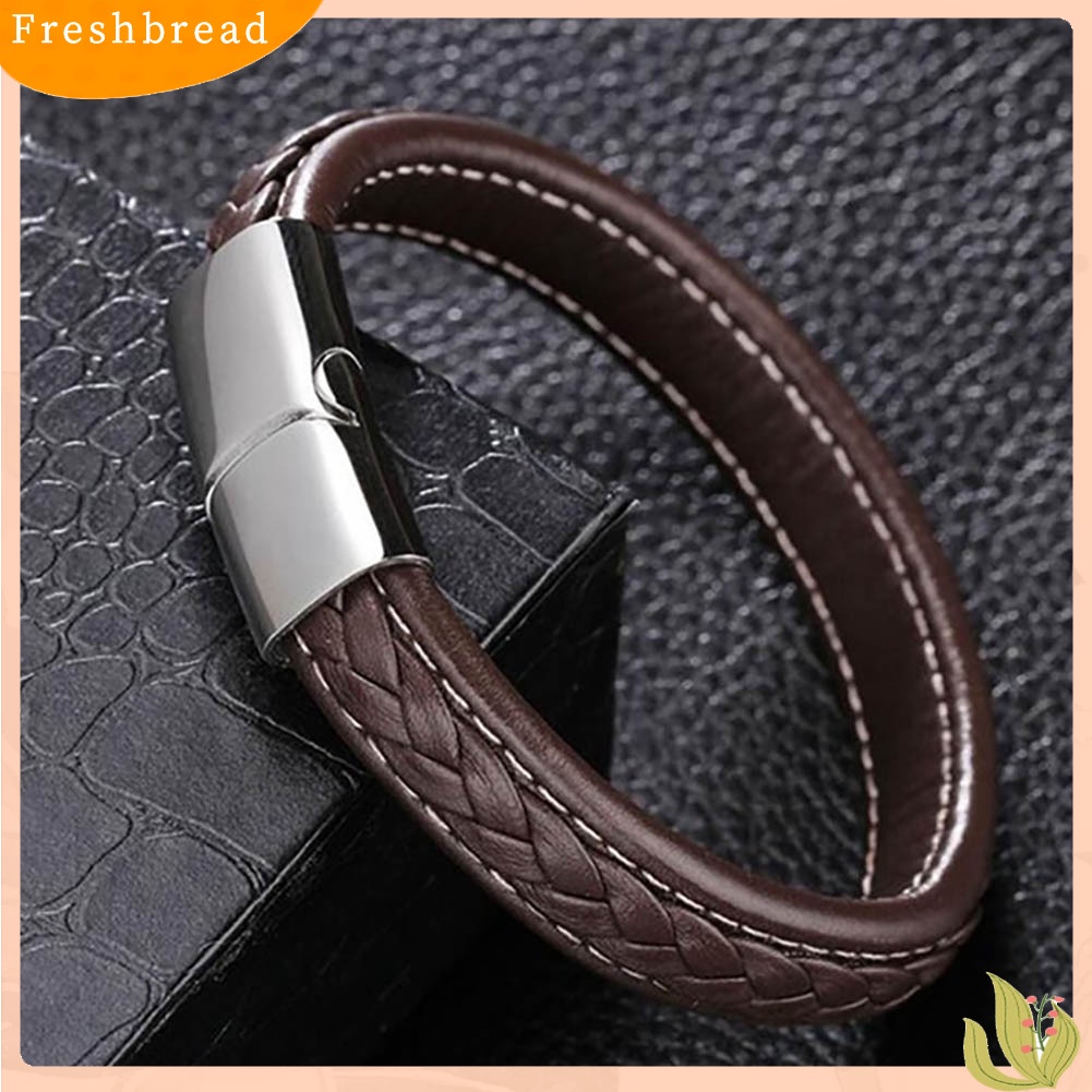 &lt; Freshbread &gt; Fashion Pria Warna Solid Dikepang ic Gesper Gesper Cuff Gelang Bangle Hadiah