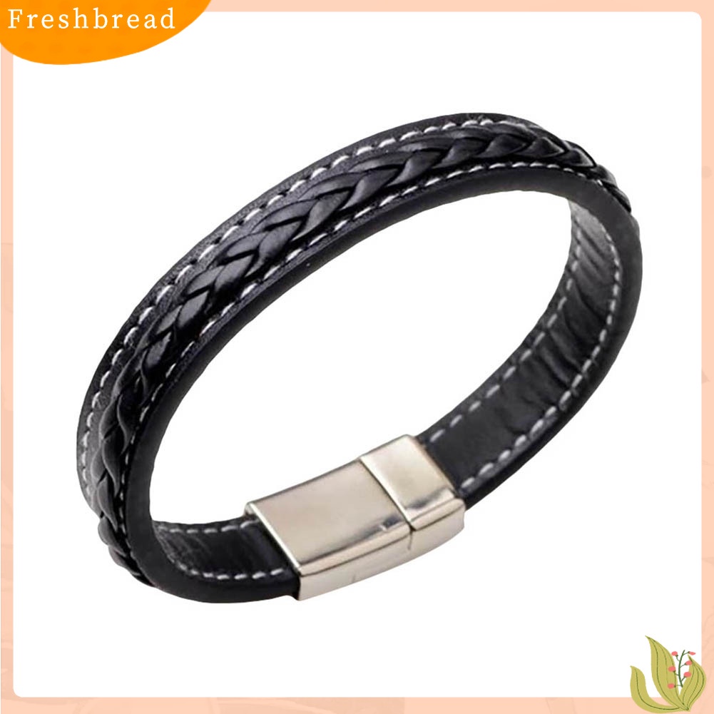 &lt; Freshbread &gt; Fashion Pria Warna Solid Dikepang ic Gesper Gesper Cuff Gelang Bangle Hadiah