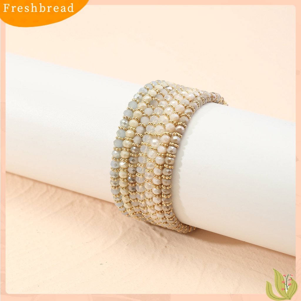 &lt; Freshbread &gt; 7Pcs Wanita Gelang Multilayer Faux Glaze Perhiasan Tali Elastis Manik-Manik Gelang Untuk Pesta Pernikahan Perjamuan