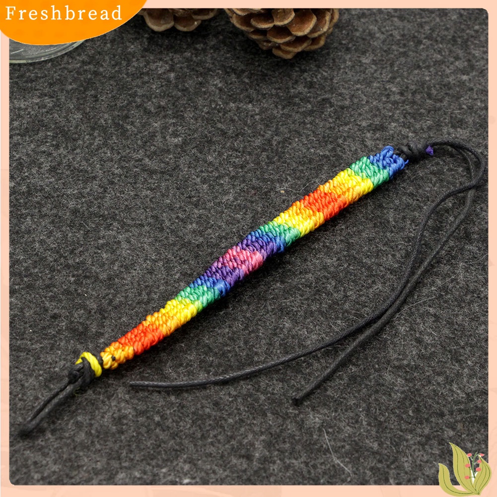 &lt; Freshbread &gt; Vintage Rainbow Menenun Tali Kulit Imitasi Gelang Adjustable Wanita Bangle Jewelry