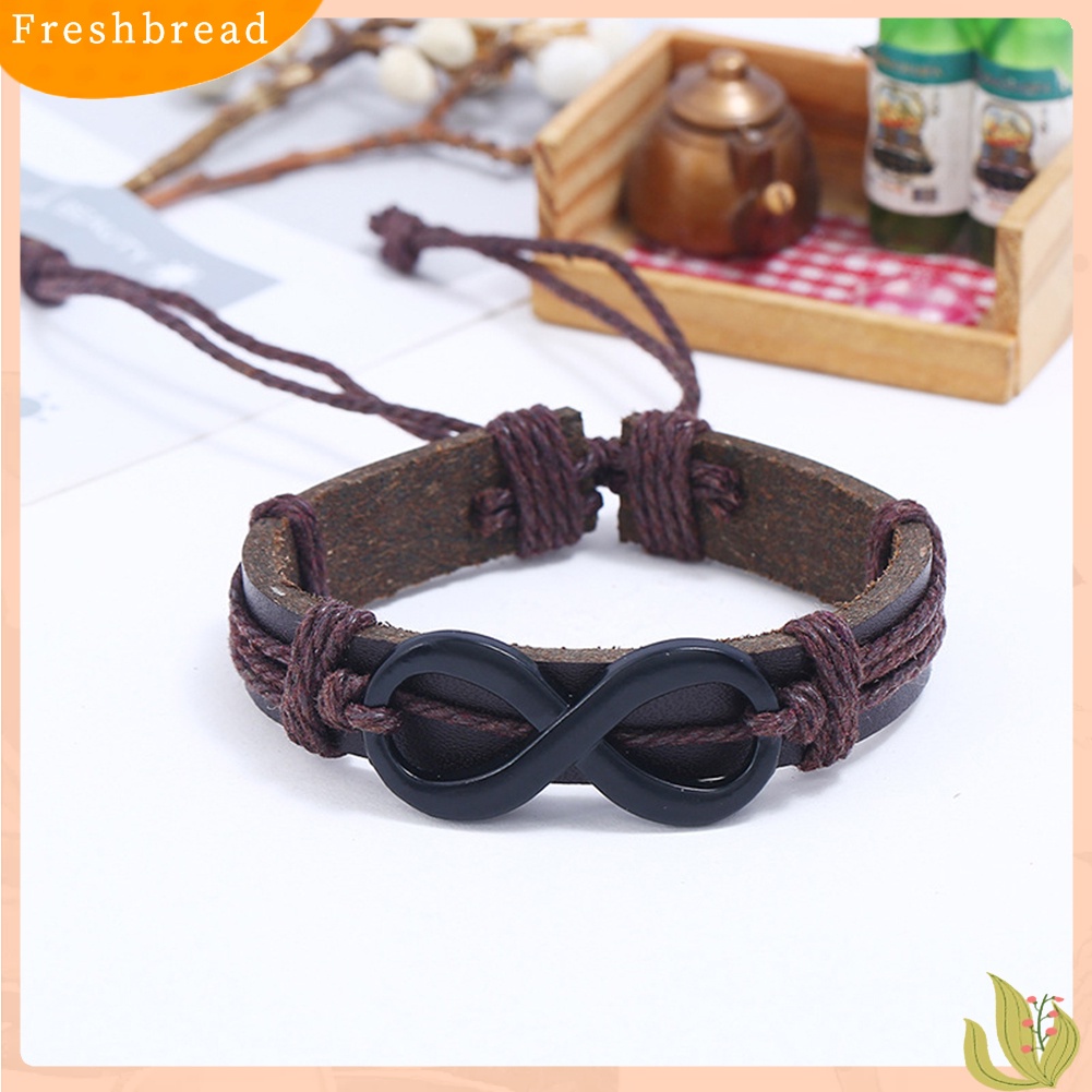 &lt; Freshbread &gt; Pria Wanita 8-bentuk Dikepang Tali Kulit Imitasi Gelang Gelang Pasangan Perhiasan