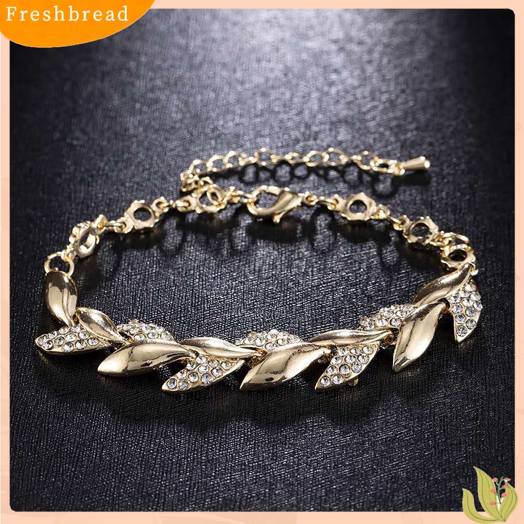 &lt; Freshbread &gt; Gelang Berlian Imitasi Daun Emas Adjustable Bangle Daun Elegan Untuk Wanita