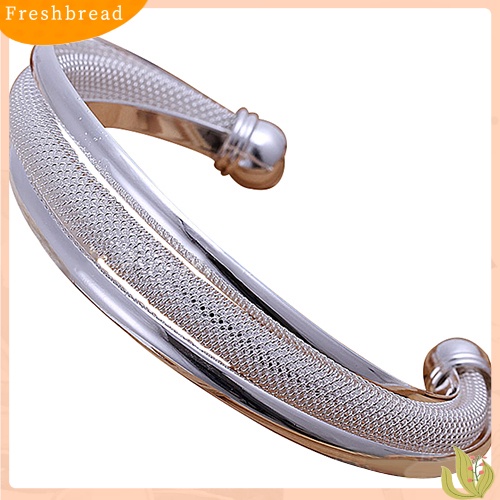 &lt; Freshbread &gt; Klasik Perak Berlapis Bevel Tepi Pembukaan Bangle Gelang Hadiah Fashion Perhiasan