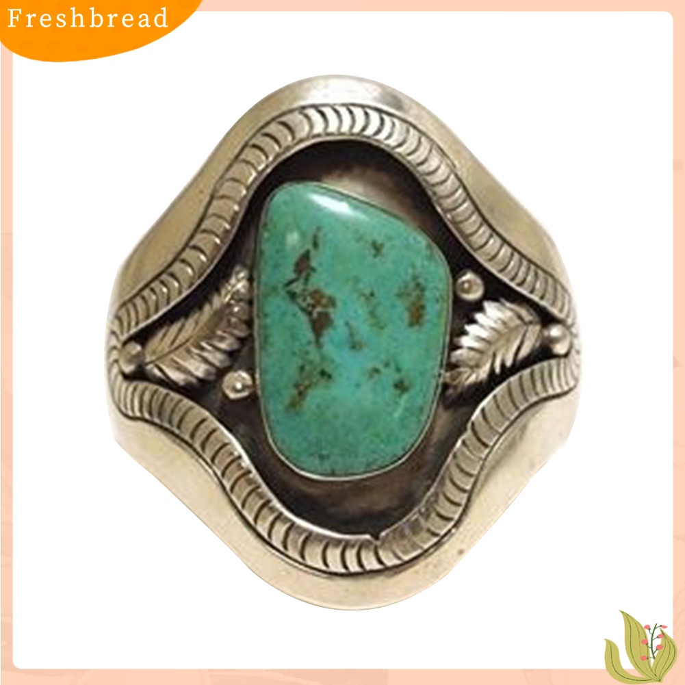 &lt; Freshbread &gt; Vintage Daun Imitasi Turquoise Alloy Ukiran Unisex Jari Cincin Pesta Perhiasan Hadiah