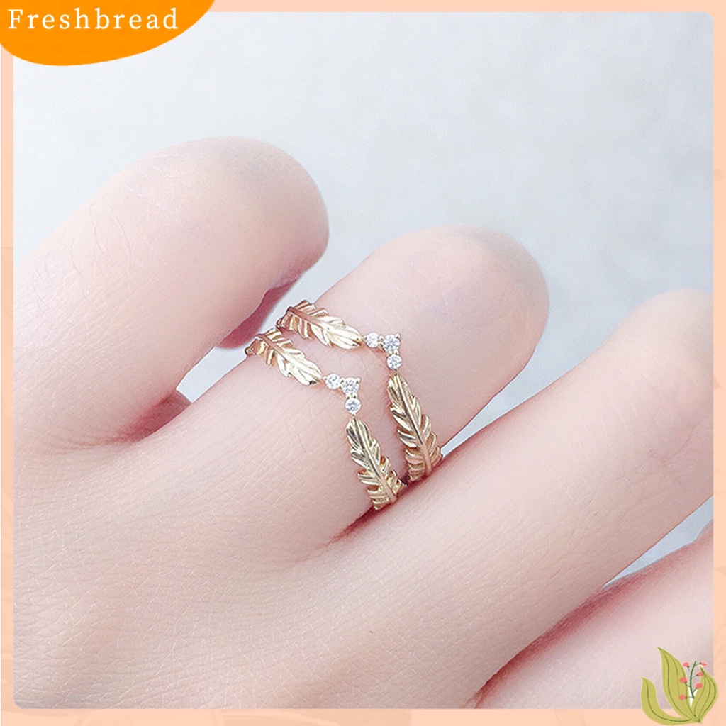 &lt; Freshbread &gt; Wanita Cincin Daun Berlian Imitasi Perhiasan Elegan Bright Luster Ring Untuk Festival