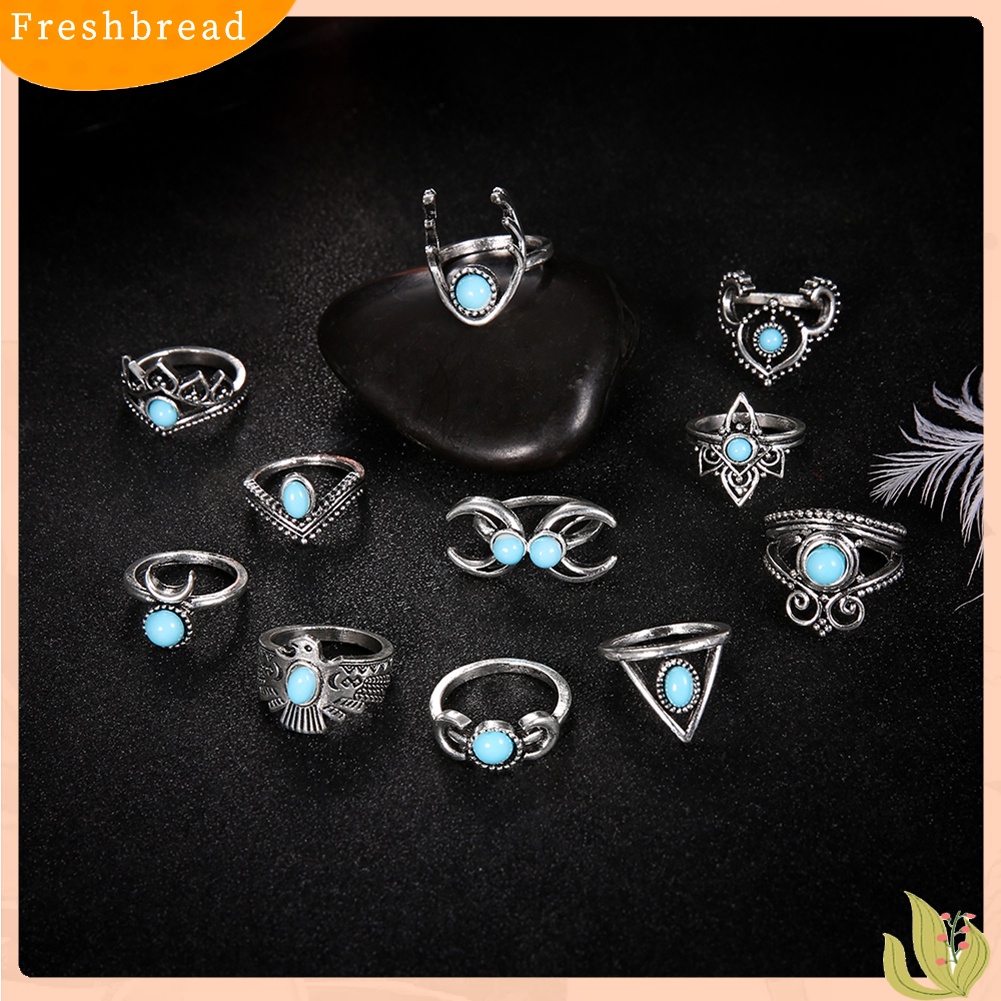 &lt; Freshbread &gt; 11Pcs/Set Vintage Wanita Perhiasan Hadiah Bohemia Palsu Turquoise Knuckle Joint Rings
