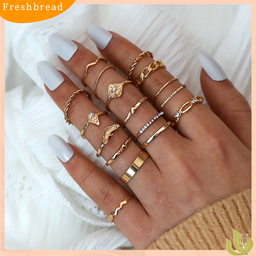 &lt; Freshbread &gt; 17 Pcs Berlian Imitasi Mutiara Imitasi Dekorasi Knuckle Rings Wanita Vintage Bersinar Jari Cincin Aksesoris Perhiasan