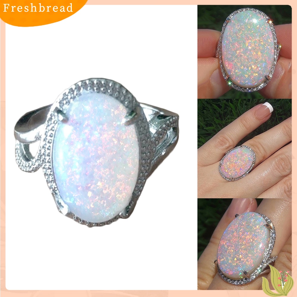 &lt; Freshbread &gt; Fashion Wanita Super Bersinar Bentuk Oval Buatan Opal Cincin Jari Perhiasan Hadiah
