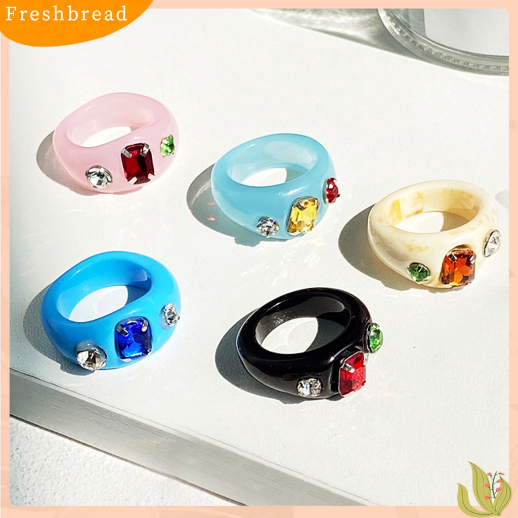 &lt; Freshbread &gt; Cincin Jari Berlian Imitasi Resin Warna Permen Simple All Match Ring Untuk Pacaran