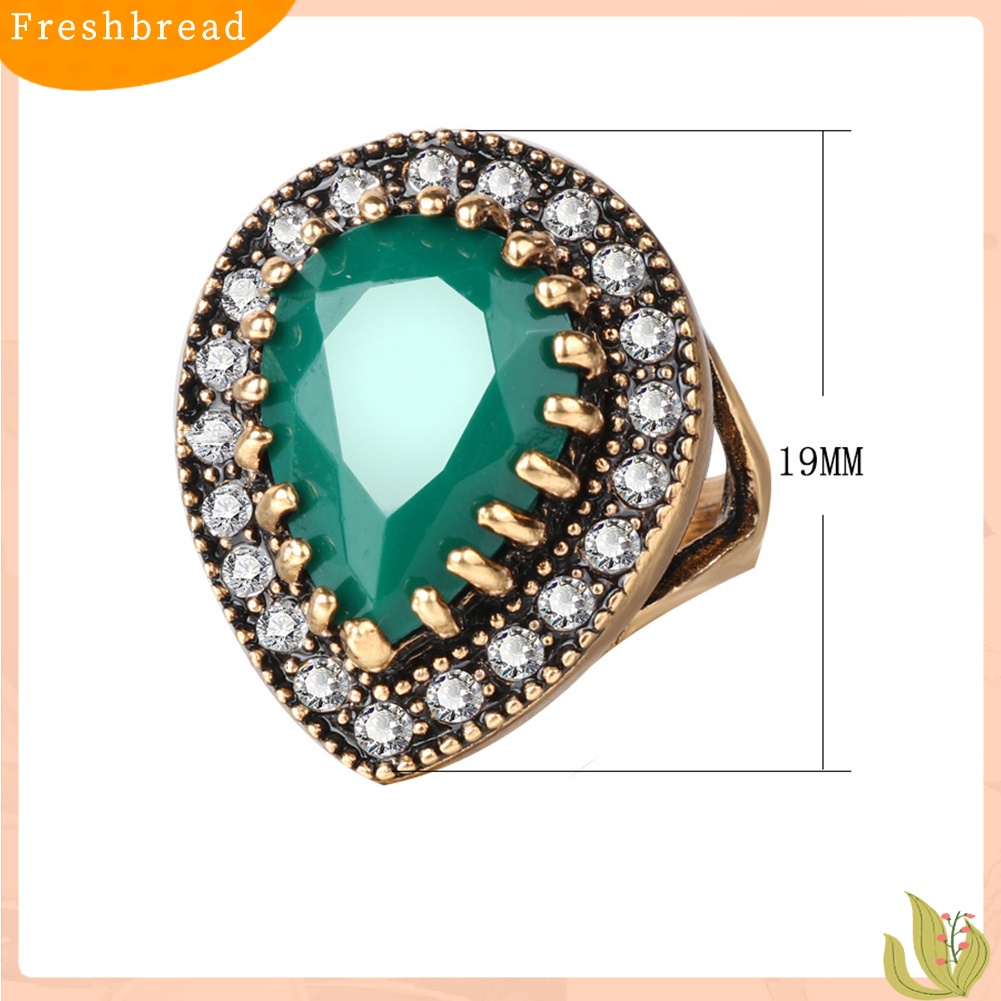 &lt; Freshbread &gt; Antik Teardrop Resin Berlian Imitasi Mengkilap Bertatahkan Jari Cincin Wanita Perhiasan Hadiah