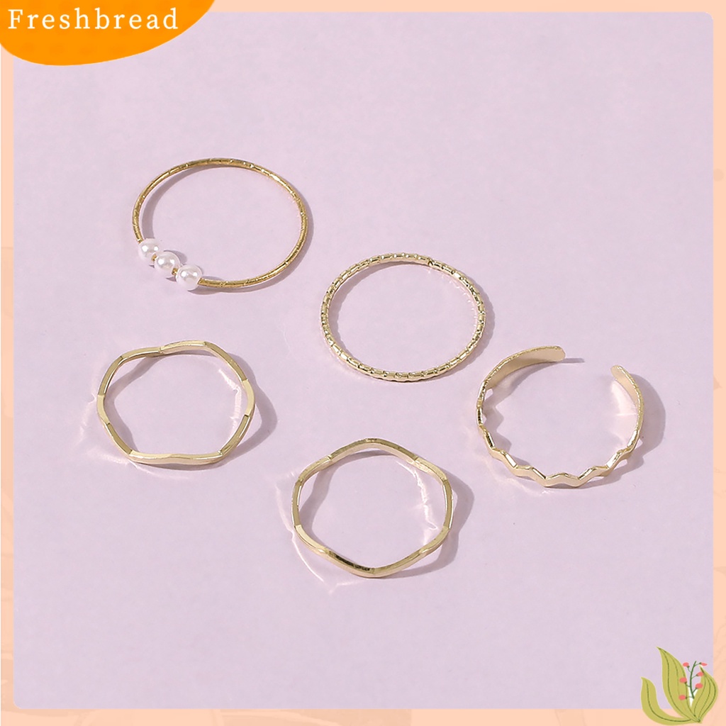 &lt; Freshbread &gt; 5Pcs/set Wanita Stackable Berlian Imitasi Gelombang Tipis Midi Cincin Buku Jari Cincin Perhiasan Aksesori