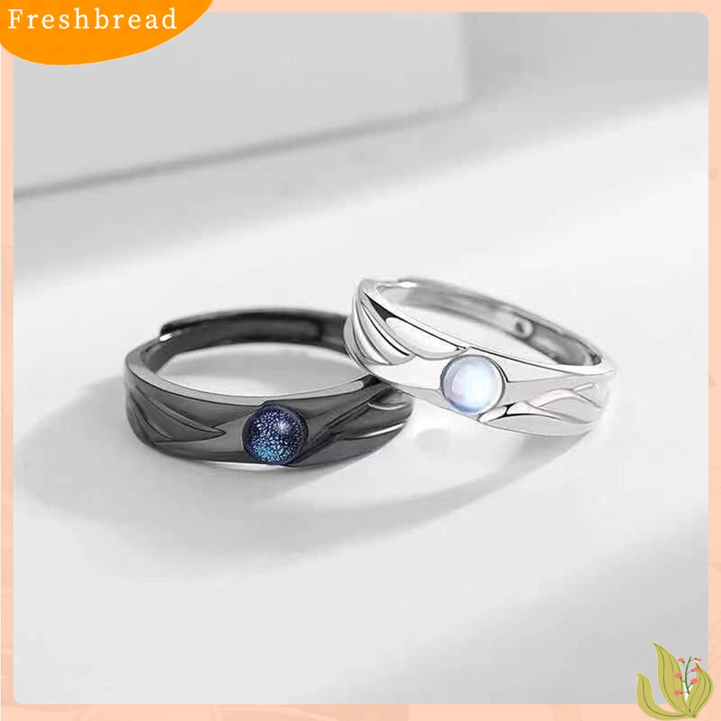 &lt; Freshbread &gt; Cincin Couple Vintage Glazed Black White Faux Moonstone Desain Pembukaan Yang Dapat Disesuaikan Hadiah Hias Tren Siswa Terbuka Cincin Perhiasan Pakaian Sehari-Hari