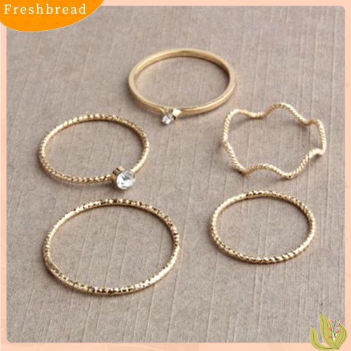 &lt; Freshbread &gt; 5Pcs/Set Band Cincin Gelombang Tumpuk Diatas Buku Jari Midi Rings Lady Jewelry Charm