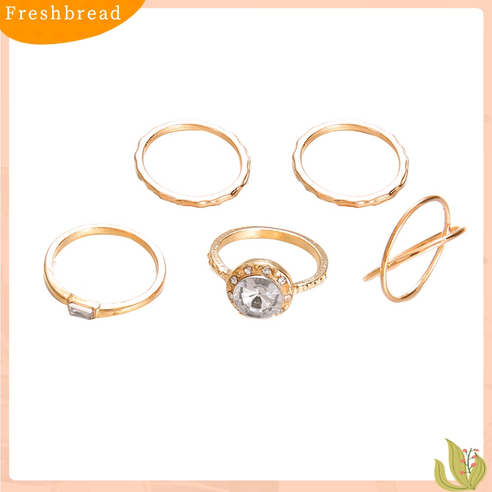 &lt; Freshbread &gt; 5Pcs/Set Fashion Wanita Cross Bulat Cubic Zirconia Jari Cincin Perhiasan Pesta