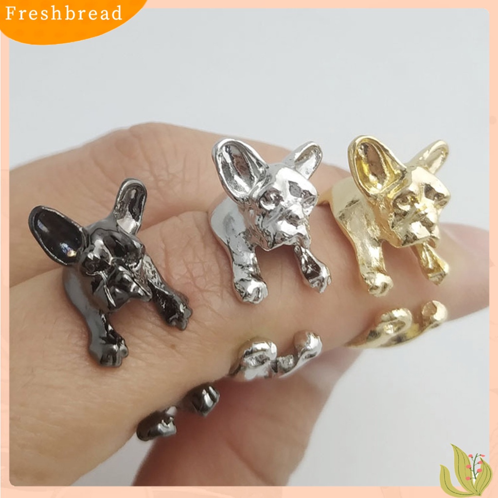 &lt; Freshbread &gt; Cincin Jari Bentuk Indah Warna Hidup Bahan Alloy Vintage French Bulldog Ring Wedding Band Untuk Lady