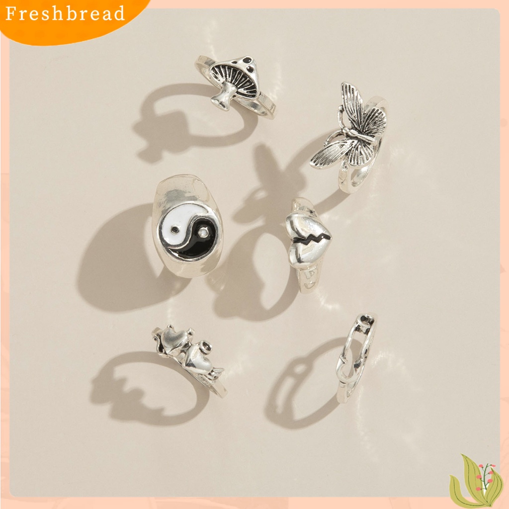 &lt; Freshbread &gt; 6Pcs/Set Cincin Fashion Retro Stackable Alloy Butterfly Design Finger Ring Aksesoris Perhiasan