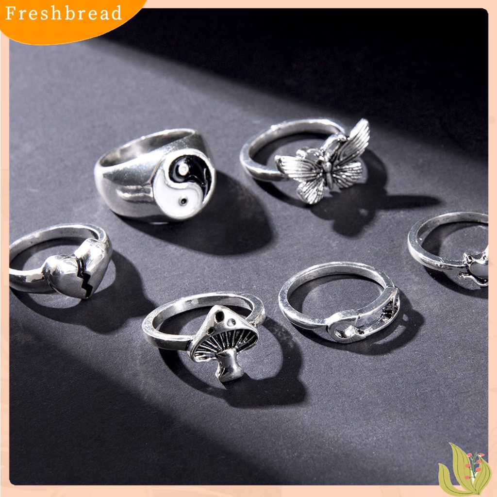 &lt; Freshbread &gt; 6Pcs/Set Cincin Fashion Retro Stackable Alloy Butterfly Design Finger Ring Aksesoris Perhiasan